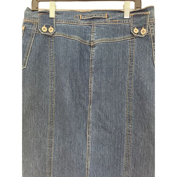 U.S.A. Brand Vintage Denim Midi Skirt with Front Pockets and Slit 12/14 - Picture 3 of 7